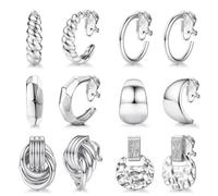 Diamday 6paia Orecchini Clip Donna Placcati in oro 18K Orecchini a Clip per le Donne Chunky Hoop Clip Statement Twist Round Geometry Clip Orecchini Leggeri Regolabili Senza Piercing Orecchini Finti