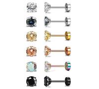 Diamday 6Parole 20G Orecchini a perno in acciaio inossidabile per donne uomini ragazze Tragus CZ Flat Back Screw Back Set di orecchini Helix ipoallergenici Gioielli Piercing all'Orecchio D