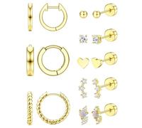 Diamday 8 Paia Orecchini Donna Oro Argento Set Orecchini Acciaio Chirurgico Piercing Orecchio Piercing Helix Trago Conch Cerchio Orecchino Anallergici Donna Gioielli