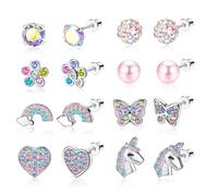 Diamday 8 Paia Piccoli Orecchini a Vite Carino Orecchini a Bottone per Ragazze Donne Ipoallergenici Acciaio Inossidabile 316L CZ Perla Cuore Fiore Farfalla A Vite Multicolore Cartilagine Orecchini Set