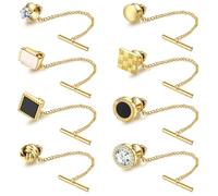 Diamday 8 Pezzi Spille per Cravatte da Uomo 14K Oro Placcato Fermacravatta con Catena Cravatte Necktie Regolare Spille per Cravatta per Matrimonio Affari Anniversario Oro