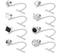 Diamday 8 Pezzi Spille per Cravatte da Uomo 14K Oro Placcato Fermacravatta con Catena Cravatte Necktie Regolare Spille per Cravatta per Matrimonio Affari Anniversario Argento
