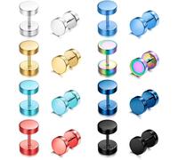 Diamday 8Parole Orecchini a Perno Rune Acciaio Inossidabile per Uomo Donna Tunnel Piercing Cartilagine Orecchini Set Fake Plugs Punk Orecchini Arcobaleno Piercing Vite Orecchini 8MM
