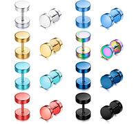 Diamday 8Parole Orecchini a Perno Rune Acciaio Inossidabile per Uomo Donna Tunnel Piercing Cartilagine Orecchini Set Fake Plugs Punk Orecchini Arcobaleno Piercing Vite Orecchini 6MM