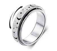 Diamday Anti Ansia Anelli Spinner Anelli per Stress Ansia Alleviare Fidget Band Anelli per Donne Uomini Acciaio Inossidabile Rotante Anello Ansia Anti Stress Anello Luna Stella Argento 20