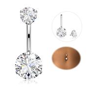 Diamday Piercing Ombelico 316L Acciaio Chirurgico Piercing Ombelico Anello 14G CZ Ombelico Barra Piercing Pancia Bar Lungo Ombelico Barbell Ventre Anello Piercing for Donna Uomo 8/10/12/14/16mm