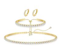 Diamday Set di Gioielli per Donna Ipallergenico Collana Tennis Bracciale Orecchini Argento 925 Orecchini a Lobo Regali di Gioielli per Matrimonio Damigelle Prom Accessori per Abiti