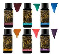 Diamine - Inchiostro per penna stilografica da 30 ml - Ruota dei colori - 6 flaconi - Writers Blood, Cool Green, Misty Blue, Seppia, Flamingo Pink, Damson