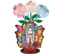 Diamond Art Desk Calendar 2026-2027 DIY, Diamonds Painting Calendar Wooden Desk Calendars, 5d Diamond Art Painting Craft Kit Desktop Planner for Home Office