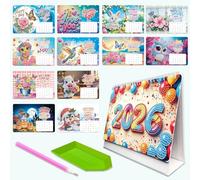 Diamond Art Desk Calendar 2026 DIY, 5D DIY Diamond Painting Calendar Kit Partial Drill Diamonds Art Paper Desk Calendars Shiny Rhinestones Decor Calendars for Wedding Birthday Holiday