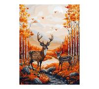 Diamond Art Kit per adulti - Cervo in una foresta autunnale 5D senza cornice, kit per pittura Dimond, per adulti principianti, kit di diamanti rotondi per decorazione da parete per la casa