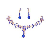 Diamond Bridal Necklace & Earrings Set - Versatile Wedding For Her(Blue)