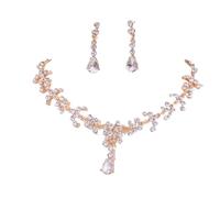 Diamond Bridal Necklace & Earrings Set - Versatile Wedding For Her(Golden)
