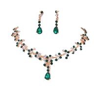 Diamond Bridal Necklace & Earrings Set - Versatile Wedding For Her(Green)