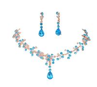 Diamond Bridal Necklace & Earrings Set - Versatile Wedding For Her(Lake Blue)