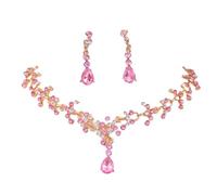 Diamond Bridal Necklace & Earrings Set - Versatile Wedding For Her(Pink)