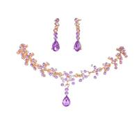 Diamond Bridal Necklace & Earrings Set - Versatile Wedding For Her(Purple)