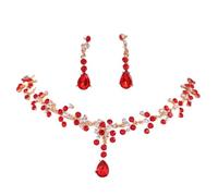 Diamond Bridal Necklace & Earrings Set - Versatile Wedding For Her(Red)
