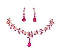 Diamond Bridal Necklace & Earrings Set - Versatile Wedding For Her(Rosy)
