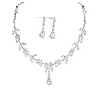 Diamond Bridal Necklace & Earrings Set - Versatile Wedding For Her(Silver)
