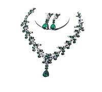 Diamond Bridal Necklace & Earrings Set - Versatile Wedding For Her(Silver green)