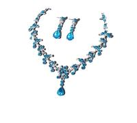 Diamond Bridal Necklace & Earrings Set - Versatile Wedding For Her(Silver lake blue)