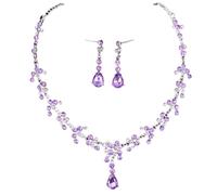 Diamond Bridal Necklace & Earrings Set - Versatile Wedding For Her(Silver purple)