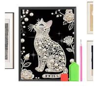 Diamond Cat Artwork - Pearl Mosaic Craft, Frameless Handmade Design