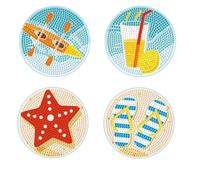 DIAMOND DOTZ 2594409 - Set di 4 sottobicchieri, motivo "Diamond Painting | Kit per pittura con diamanti 5D fai da te, motivo: spiaggia e vacanze, per adulti e ragazzi