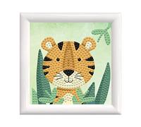 DIAMOND DOTZ DD1.052F Original 5D Diamond Painting Starter Set Tigre nel bosco con cornice, set fai da te con 605 pietre a mosaico diamantate, set da colorare circa 9,5 x 9,5 cm, per bambini dai 6