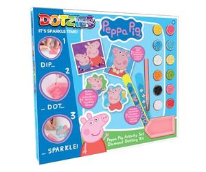 DIAMOND DOTZ DTZ10.010 - Set originale 5D Diamond Painting DOTZIES Peppa Pig con 6 motivi: 2 immagini 15 x 15 cm, 2 bracciali, 2 adesivi/adesivi, set completo di diamanti fai da te per bambini dai 6 anni in su