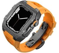Diamond Face Watch Cover Case in lega in lega di titanio elastico ， compatibile con Apple Watch Series 8/7/6/5/4/SE, custodia per la sostituzione delle donne uomini e cinghia ， per iwatch 45/44 mm kit