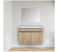 DIAMOND HOME Mobile Bagno con Lavabo e Specchio, 2 Ante con Cerniere Soft Close, 60x45,4x50 cm, Specchio parete 60x80 cm, Lavandino Bagno con Mobiletto Incasso (Rovere Sherwood)