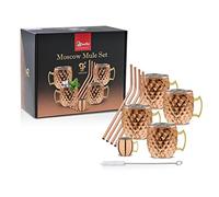 DIAMOND Moscow Mule Set effetto rame, 4 bicchieri da 550 ml. 1 jigger da 10-20-40-60 ml. - 4 cannucce da 6 x 23 cm, 1 spazzola per cannuccia, 18 x 1 cm