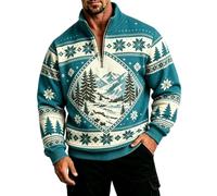 Diamond Mountain Scene - Maglione da uomo con cerniera a 1/4 | Felpa casual con cerniera a un quarto con paesaggio alpino e bordi a fiocco di neve, adatto per le avventure invernali.