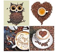 Diamond Painting 4 Pezzi 30x40 cm Puzzle Perline Adesive per Bambini 5D Diamond Painting Caffe Gufo Diamond Painting per Pausa Caffe Diamond Painting Caffè Dipingere con i Diamanti Adulti
