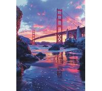 Diamond Painting Adulti Ponte Golden Gate, 5D Diamond Painting Kit Completo Tramonto, Disegni con Perline da Attaccare, Fai Da Te Diamante Crystal Art Kit Completo, Decorazione Casa 100x130cm P-6832