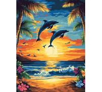 Diamond Painting Adulti Spiaggia 55x70cm 2025 DIY Diamond Painting Kit Completo Delfino, 5D Fai da Te Disegni con Perline da Attaccare, Strass Ricamo a Punto Croce Diamantini Crystal Art,Regalo Q-311T