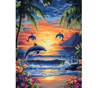 Diamond Painting Adulti Spiaggia 80x120cm 2025 DIY Diamond Painting Kit Completo Delfino, Fai da Te Disegni con Perline da Attaccare, Strass Ricamo a Punto Croce Diamantini Crystal Art, Regalo Q-357T