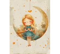 Diamond Painting Angelo, 5D Diamond Painting Kit Completo Luna, DIY Disegni con Perline da Attaccare Ricamo Strass Punto Croce Kit, Diamantini Crystal Art, Decorazione Casa Regalo 40x50cm X-1405