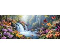 Diamond Painting Cascata di Fiori Grandi Dimensioni, 5D Paesaggio Diamond Painting Kit Completo, Pittura Diamante Strass Ricamo a Punto Croce per Adulti Decorazione da Parete 300x100 cm -LR345