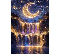 Diamond Painting Cascata lunare, Pittura diamante fai da te con paesaggio lunare, 5d diy diamond painting kit completo, Kit per Diamond Painting Adulti principiante,Arredamento per la casa(30x40cm)