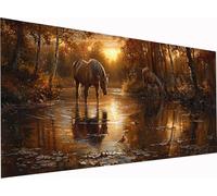 Diamond Painting Cavallo Grandi Dimensioni XXL 300x100cm, Diamond Painting Kit Completo Tramonto, DIY Quadri con Perline Ricamo a Punto Croce Kit, per Decorazione per la Casa, Regalo Donna 8-2752
