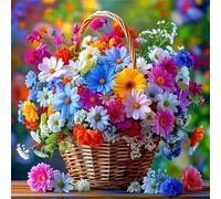 Diamond Painting Cesto di fiori colorati,5D Round 105x105 cm Diamond Painting Kit Completo per Adulti,DIY Strass Cesto di fiori colorati Diamond Painting Ricamo a Punto Croce Arts per Pareti Decora