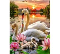 Diamond Painting Cigno Diamond Painting Kit Completo, 5D Diamond-painting Alba Pittura Diamante Adulti Principianti, Disegni con Perline da Attaccare Fai da Te, Decorativo Parete Regalo 50x70cm 6X-858