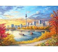 Diamond Painting Città, 5D Diamond Painting Kit Completo Autunno Pittura Diamante Bambini, DIY Ricamo a Punto Croce Kit Pittura Adulti Diamantini Crystal Art per Decorazione Casa 50x70 cm O4-1120