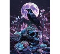 Diamond Painting Corvo, 5D DIY Luna Piena Diamond Painting Kit Completo, Diamantini Crystal Art per Adulti 70x90cm, Pittura Diamante Strass Ricamo a Punto Croce Painting per Decorazioni Casa -YZ1476