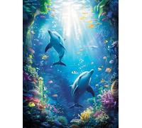 Diamond Painting Delfino, 5D Diamond Painting Kit Completo Pescare, DIY Disegni con Perline da Attaccare Kit per Adulti Principianti, Diamantini Crystal Art, Decorazione Casa Regalo 100x130cm 3-3655