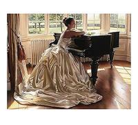 Diamond Painting Donna Pianoforte A Punto Croce Diamante Pieno Kit Completo di Strumenti Ricamo Strass Arte Artigianale Fai da Te 5D di Grandi Dimensioni Decorazione A Mosaico,Trapano Rotondo,50x70cm