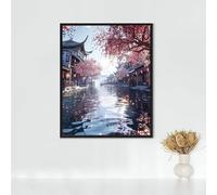 Diamond Painting Erwachsene Architettura Diamond Painting Fiori Di Ciliegio DIY Vollbohrer Diamant Malerei Set Anfänger, Diamant Kunst Malerei Stickerei Set, Wanddeko Deko, Geschenke 70x95 cm PJY9 3-A